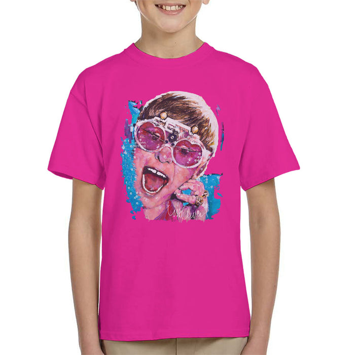 Sidney Maurer Original Portrait Of Elton John Pink Glasses Kid's T-Shirt