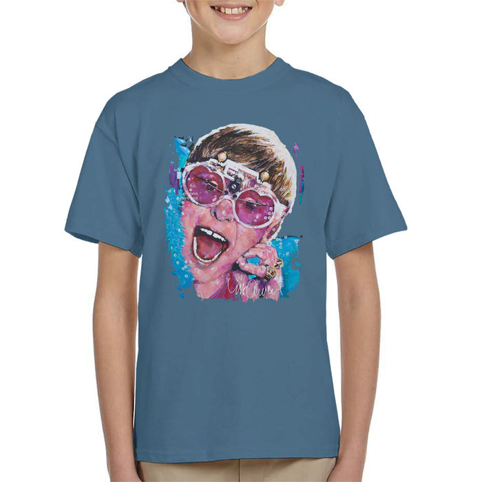 Sidney Maurer Original Portrait Of Elton John Pink Glasses Kid's T-Shirt