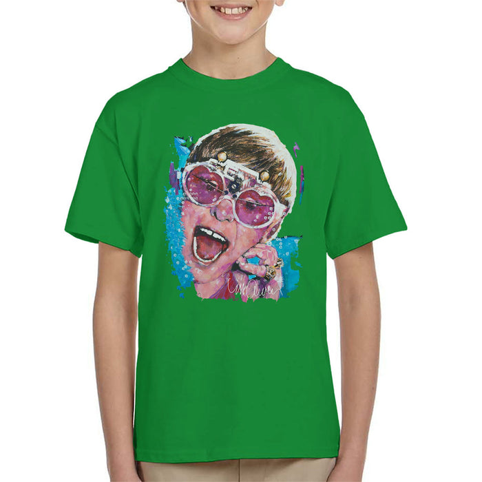 Sidney Maurer Original Portrait Of Elton John Pink Glasses Kid's T-Shirt