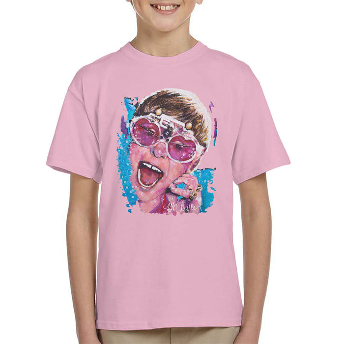 Sidney Maurer Original Portrait Of Elton John Pink Glasses Kid's T-Shirt