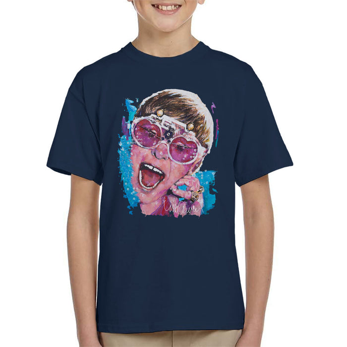 Sidney Maurer Original Portrait Of Elton John Pink Glasses Kid's T-Shirt