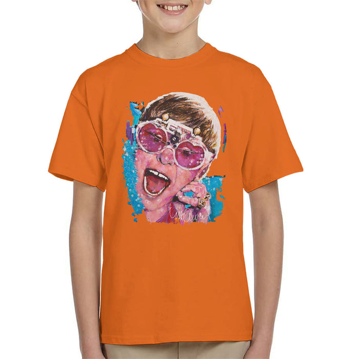 Sidney Maurer Original Portrait Of Elton John Pink Glasses Kid's T-Shirt