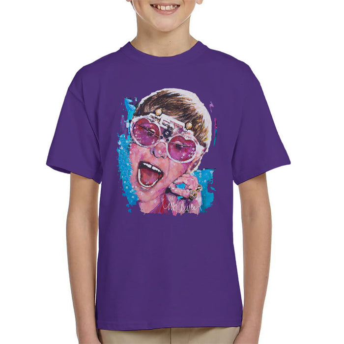 Sidney Maurer Original Portrait Of Elton John Pink Glasses Kid's T-Shirt