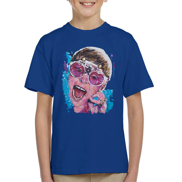 Sidney Maurer Original Portrait Of Elton John Pink Glasses Kid's T-Shirt