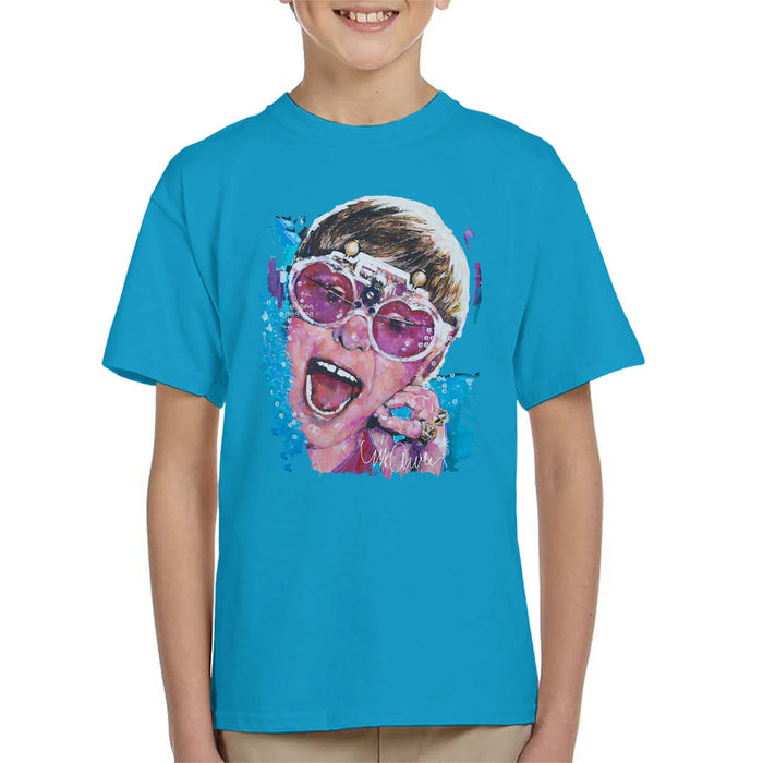 Sidney Maurer Original Portrait Of Elton John Pink Glasses Kid's T-Shirt