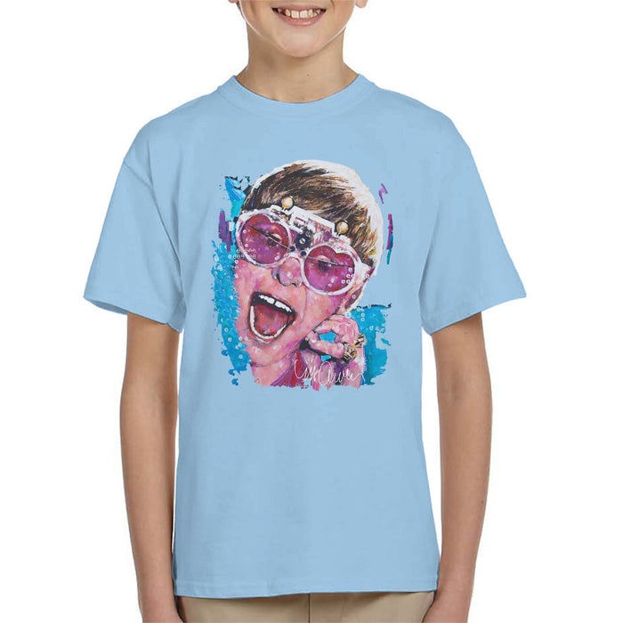 Sidney Maurer Original Portrait Of Elton John Pink Glasses Kid's T-Shirt