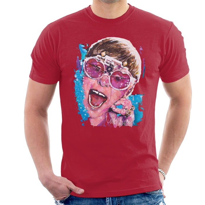 Sidney Maurer Original Portrait Of Elton John Pink Glasses Men's T-Shirt