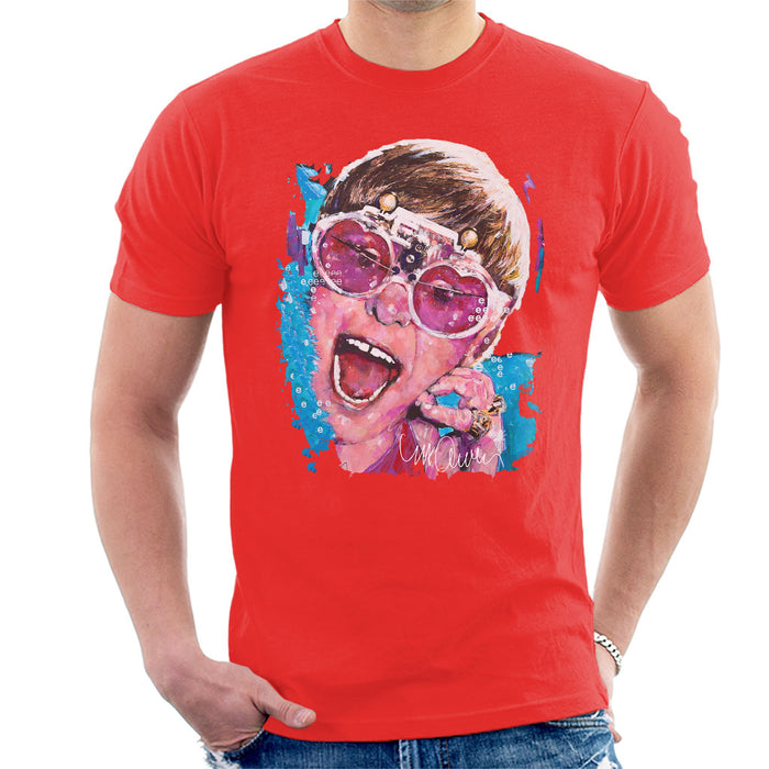 Sidney Maurer Original Portrait Of Elton John Pink Glasses Men's T-Shirt