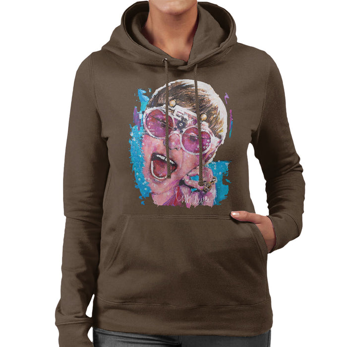 Sidney Maurer Original Portrait Of Elton John Pink Glasses Women's Hooded Sweatshirt