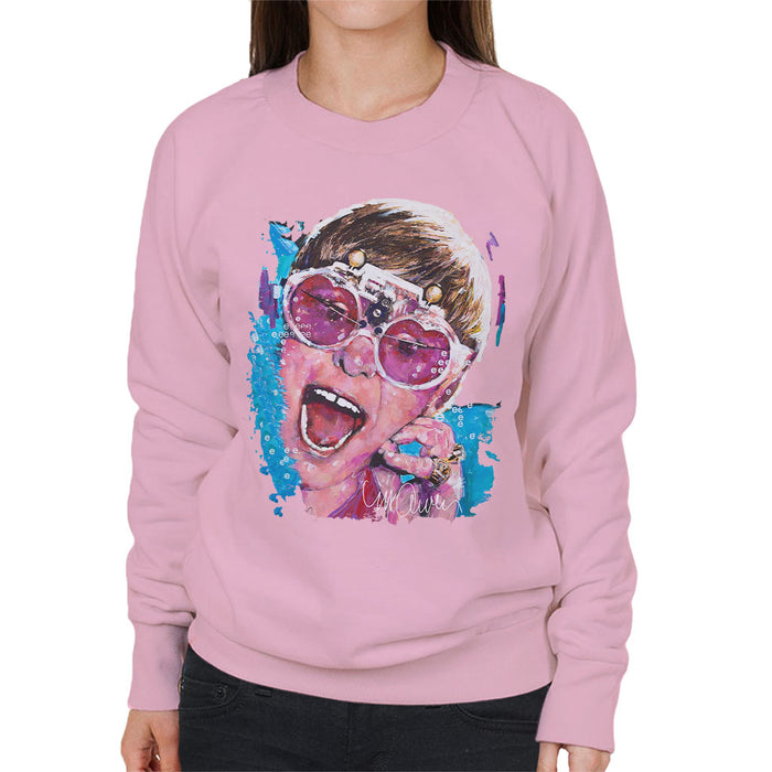 Sidney Maurer Original Portrait Of Elton John Pink Glasses Women's Sweatshirt