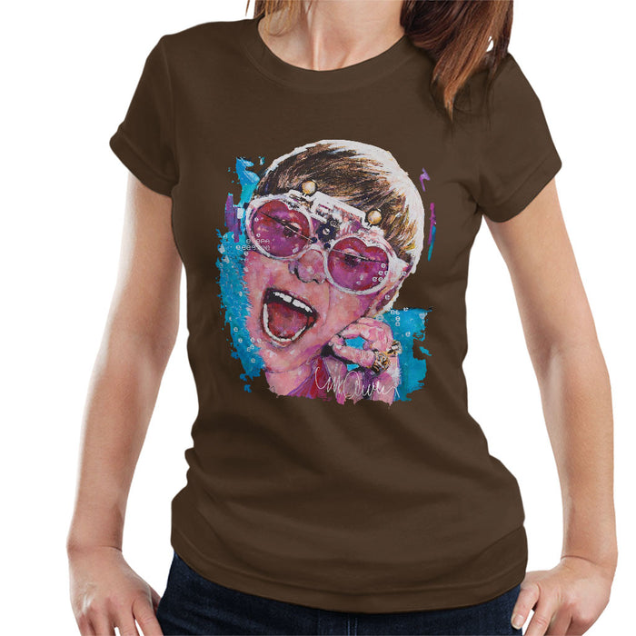 Sidney Maurer Original Portrait Of Elton John Pink Glasses Women's T-Shirt