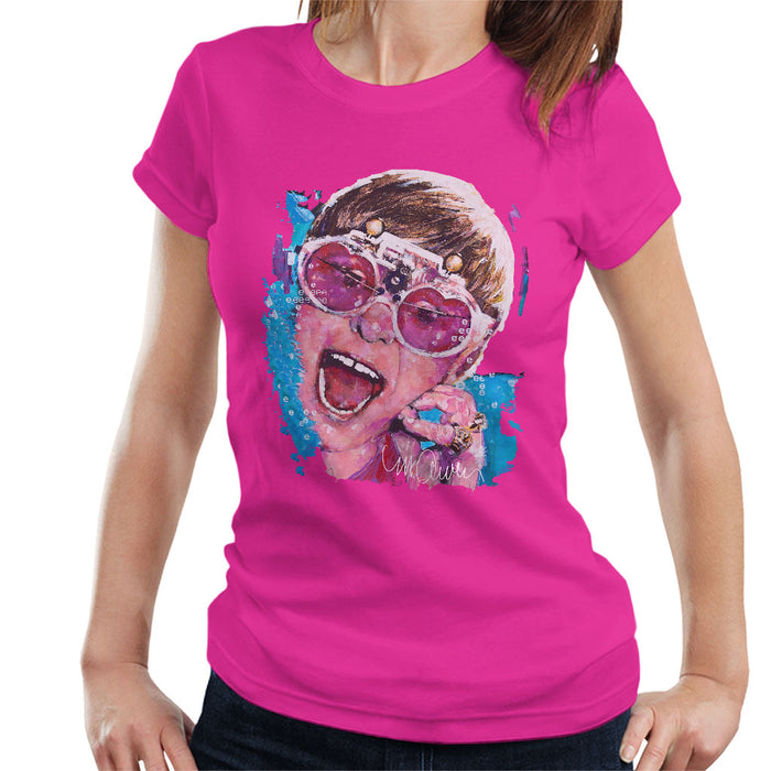 Sidney Maurer Original Portrait Of Elton John Pink Glasses Women's T-Shirt