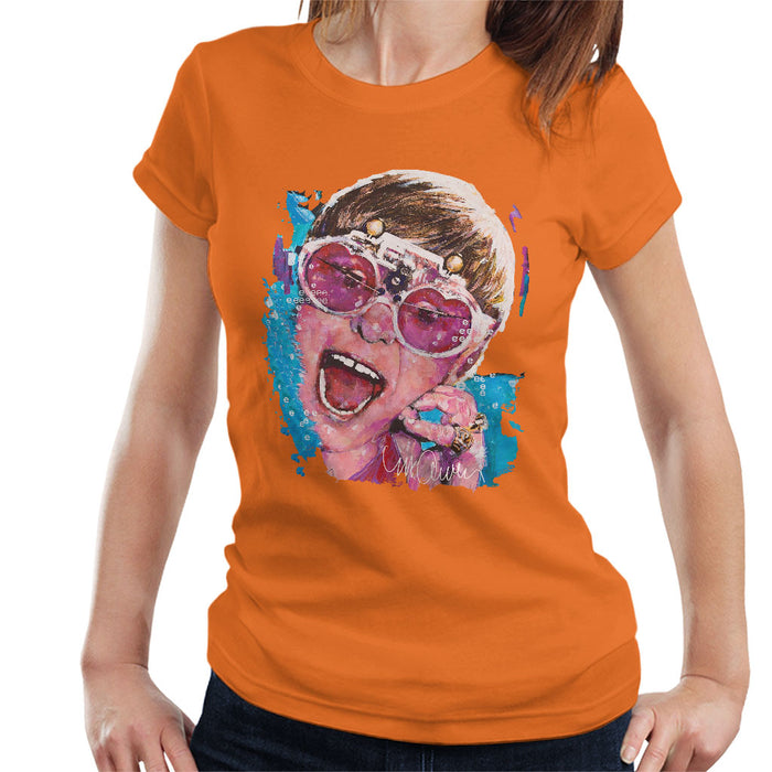 Sidney Maurer Original Portrait Of Elton John Pink Glasses Women's T-Shirt