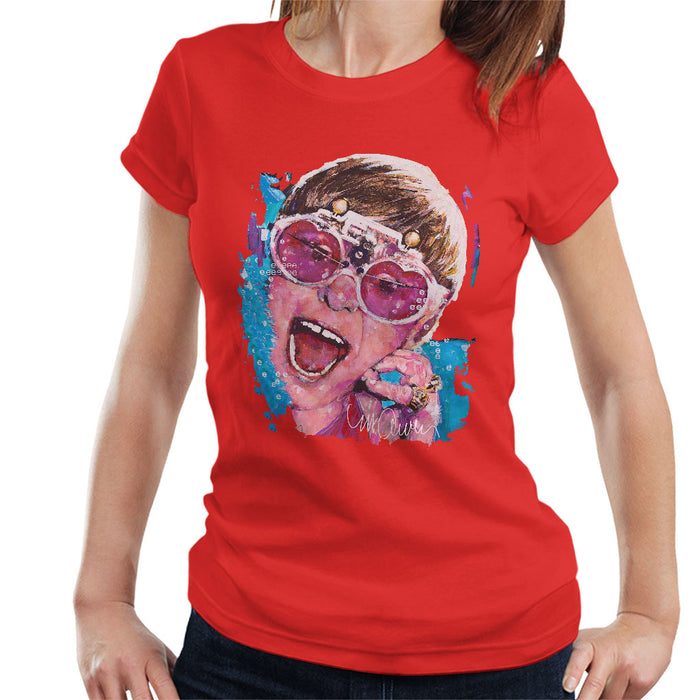 Sidney Maurer Original Portrait Of Elton John Pink Glasses Women's T-Shirt