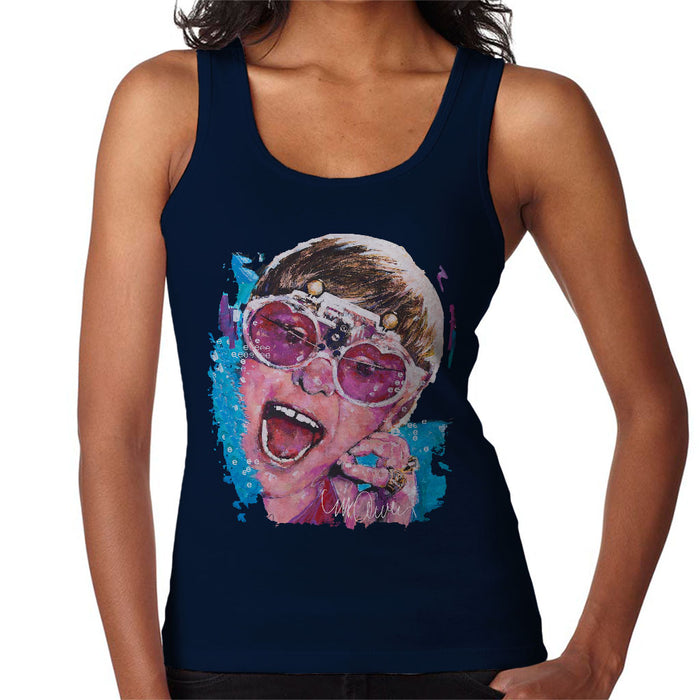 Sidney Maurer Original Portrait Of Elton John Pink Glasses Women's Vest