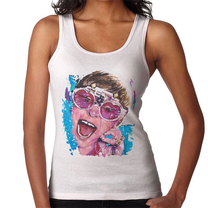 Sidney Maurer Original Portrait Of Elton John Pink Glasses Women's Vest