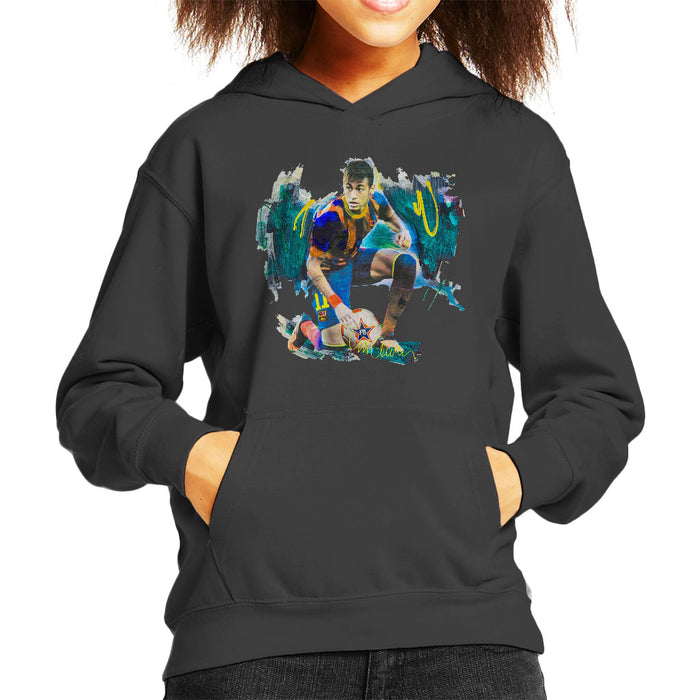 Sidney Maurer Original Portrait Of Neymar Barcelona FC Kid's Hooded Sweatshirt