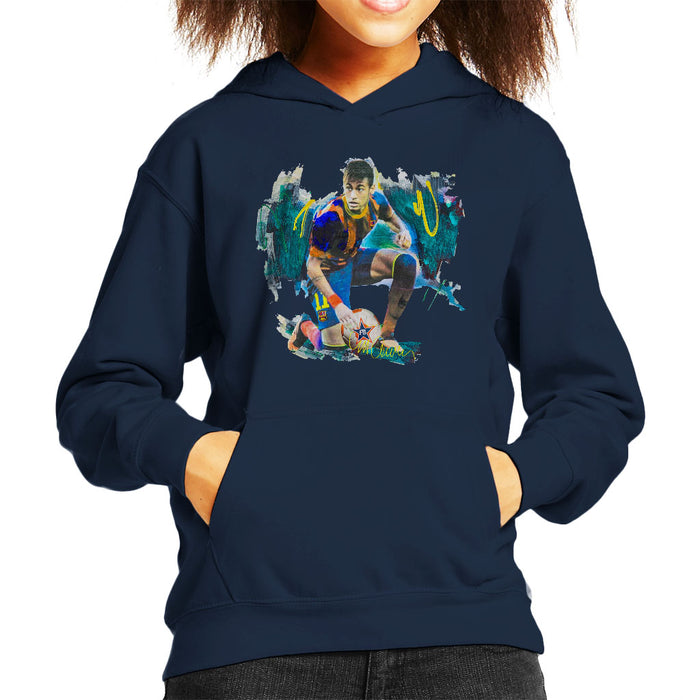 Sidney Maurer Original Portrait Of Neymar Barcelona FC Kid's Hooded Sweatshirt