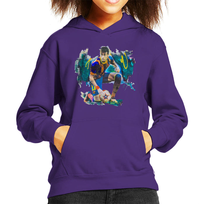 Sidney Maurer Original Portrait Of Neymar Barcelona FC Kid's Hooded Sweatshirt