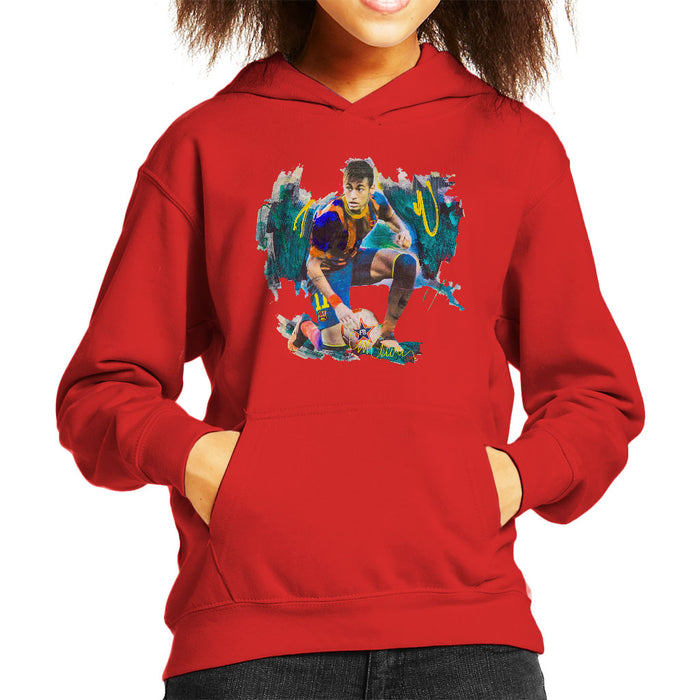 Sidney Maurer Original Portrait Of Neymar Barcelona FC Kid's Hooded Sweatshirt