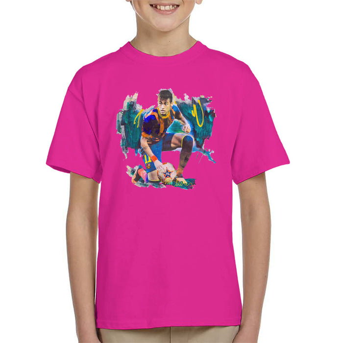 Sidney Maurer Original Portrait Of Neymar Barcelona FC Kid's T-Shirt