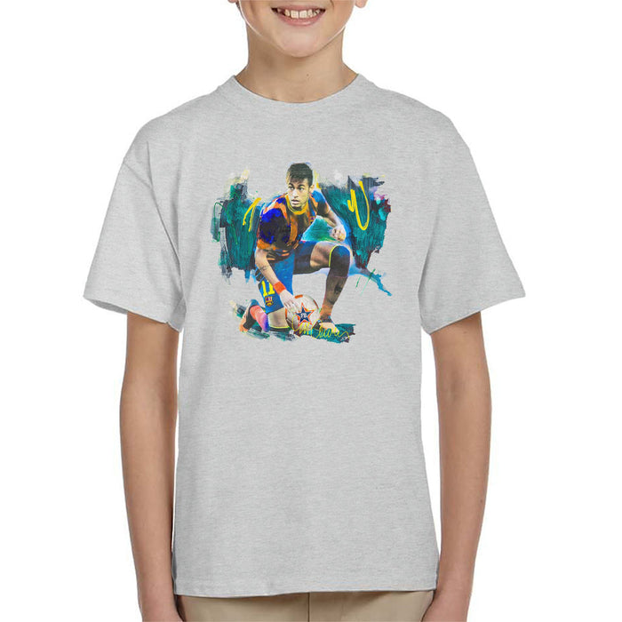 Sidney Maurer Original Portrait Of Neymar Barcelona FC Kid's T-Shirt