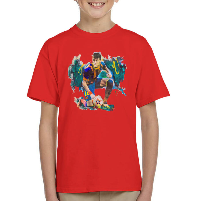 Sidney Maurer Original Portrait Of Neymar Barcelona FC Kid's T-Shirt