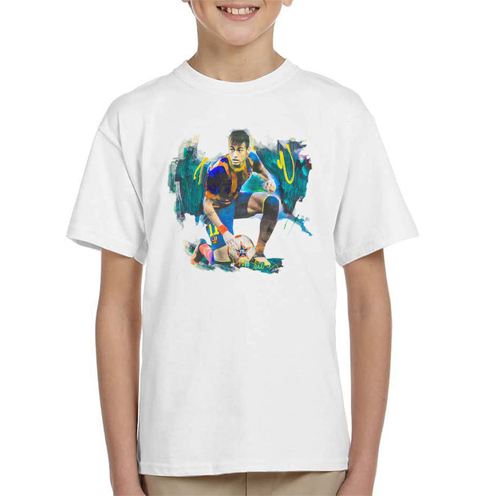 Sidney Maurer Original Portrait Of Neymar Barcelona FC Kid's T-Shirt