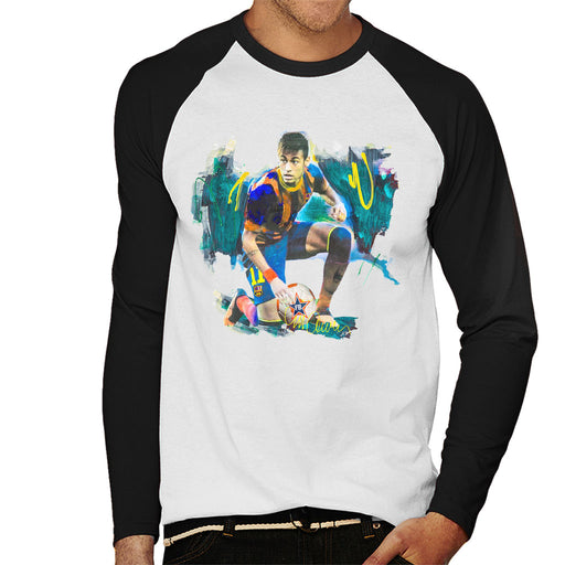 Sidney Maurer Original Portrait Of Neymar Barcelona FC Men's Baseball Long Sleeved T-Shirt