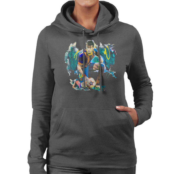 Sidney Maurer Original Portrait Of Neymar Barcelona FC Women's Hooded Sweatshirt
