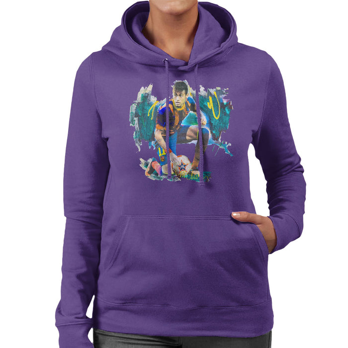 Sidney Maurer Original Portrait Of Neymar Barcelona FC Women's Hooded Sweatshirt