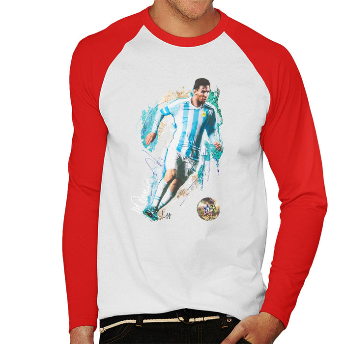 Sidney Maurer Original Portrait Of Lionel Messi Men's Baseball Long Sleeved T-Shirt