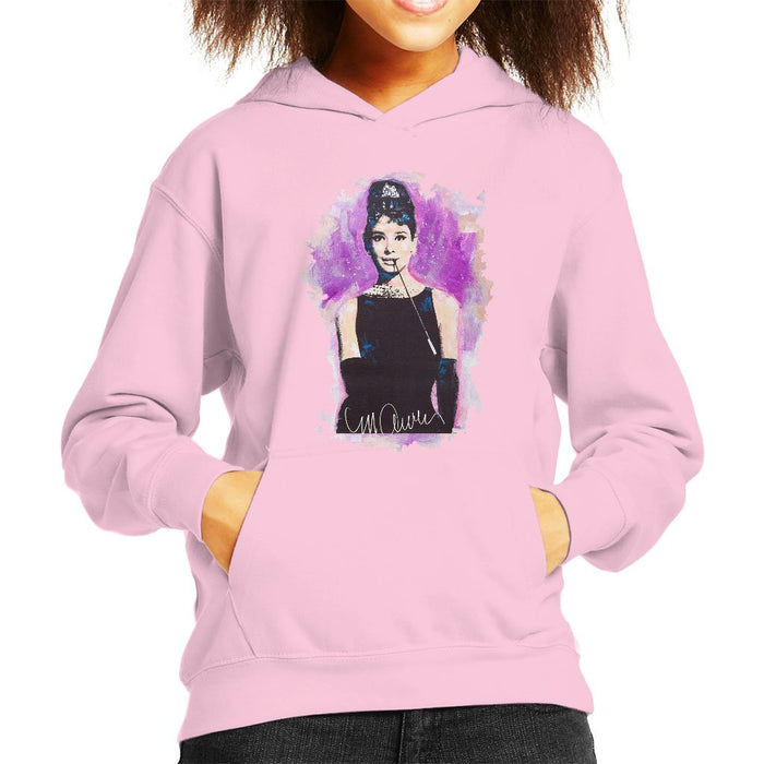 Sidney Maurer Original Portrait Of Audrey Hepburn Kids Hooded Sweatshirt - X-Small (3-4 yrs) / Light Pink - Kids Boys Hooded Sweatshirt