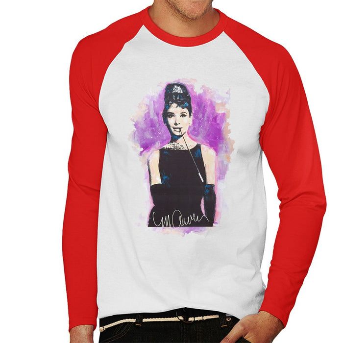 Sidney Maurer Original Portrait Of Audrey Hepburn Mens Baseball Long Sleeved T-Shirt - Mens Baseball Long Sleeved T-Shirt