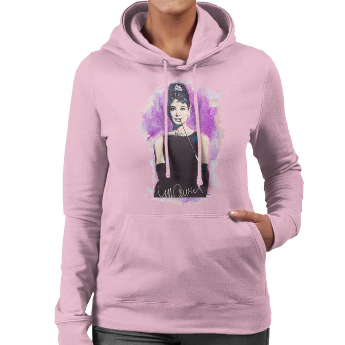 Sidney Maurer Original Portrait Of Audrey Hepburn Womens Hooded Sweatshirt - Small / Light Pink - Womens Hooded Sweatshirt