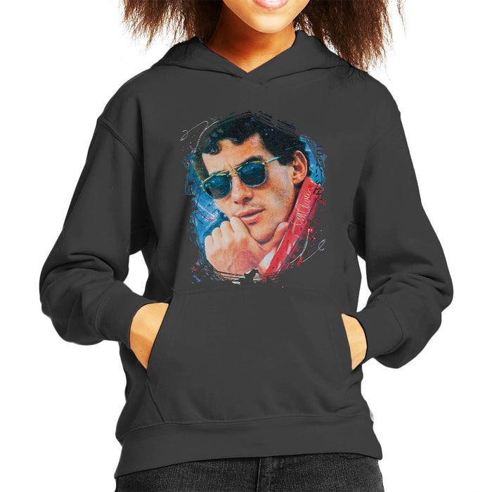 Sidney Maurer Original Portrait Of Ayrton Senna Kids Hooded Sweatshirt - Kids Boys Hooded Sweatshirt