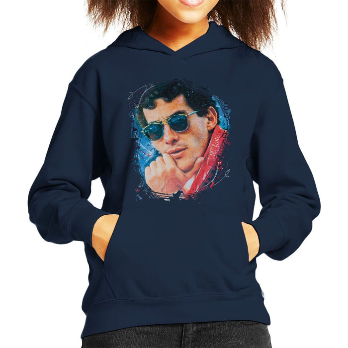 Sidney Maurer Original Portrait Of Ayrton Senna Kids Hooded Sweatshirt - Kids Boys Hooded Sweatshirt
