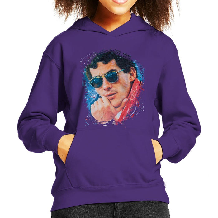 Sidney Maurer Original Portrait Of Ayrton Senna Kids Hooded Sweatshirt - Kids Boys Hooded Sweatshirt