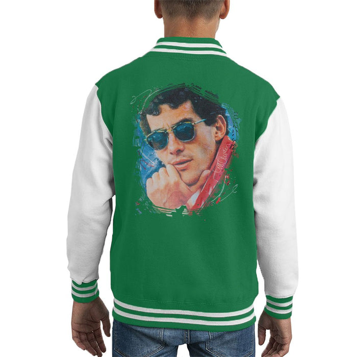 Sidney Maurer Original Portrait Of Ayrton Senna Kids Varsity Jacket - Kids Boys Varsity Jacket