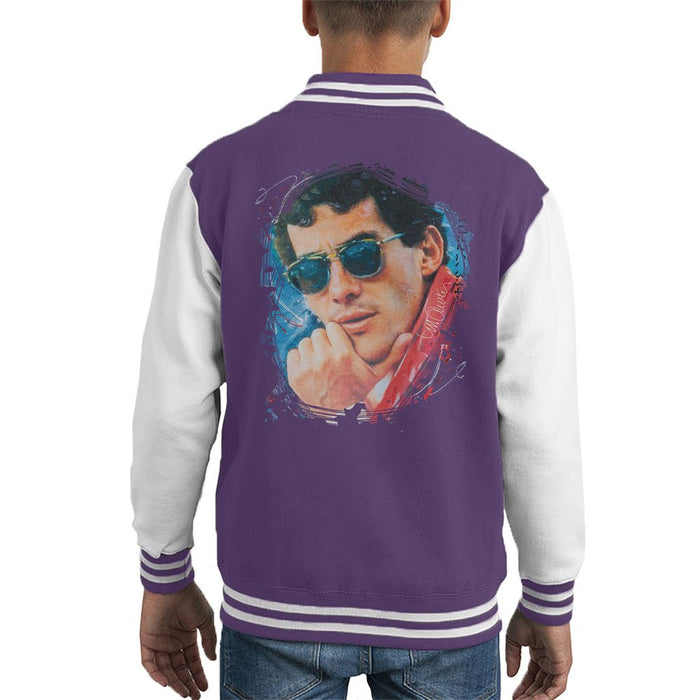 Sidney Maurer Original Portrait Of Ayrton Senna Kids Varsity Jacket - Kids Boys Varsity Jacket