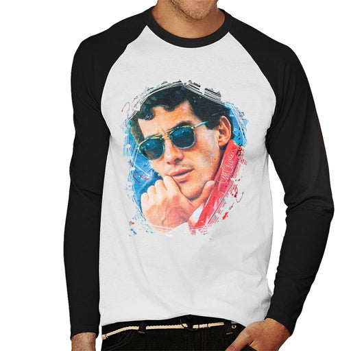 Sidney Maurer Original Portrait Of Ayrton Senna Mens Baseball Long Sleeved T-Shirt - Mens Baseball Long Sleeved T-Shirt