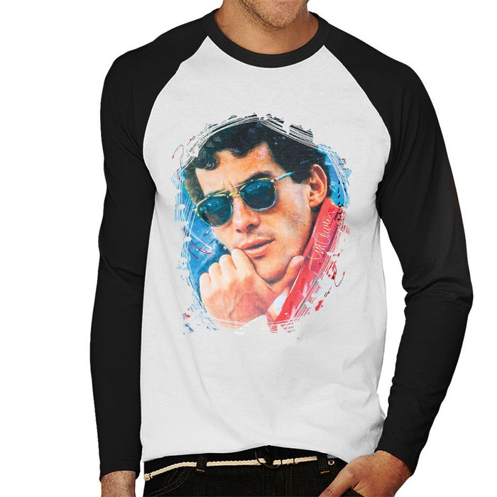 Sidney Maurer Original Portrait Of Ayrton Senna Mens Baseball Long Sleeved T-Shirt - Mens Baseball Long Sleeved T-Shirt