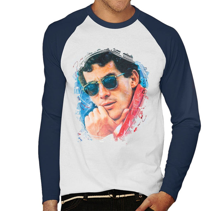 Sidney Maurer Original Portrait Of Ayrton Senna Mens Baseball Long Sleeved T-Shirt - Mens Baseball Long Sleeved T-Shirt