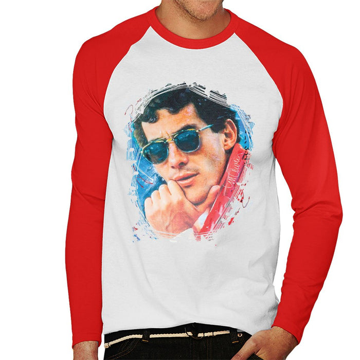 Sidney Maurer Original Portrait Of Ayrton Senna Mens Baseball Long Sleeved T-Shirt - Mens Baseball Long Sleeved T-Shirt