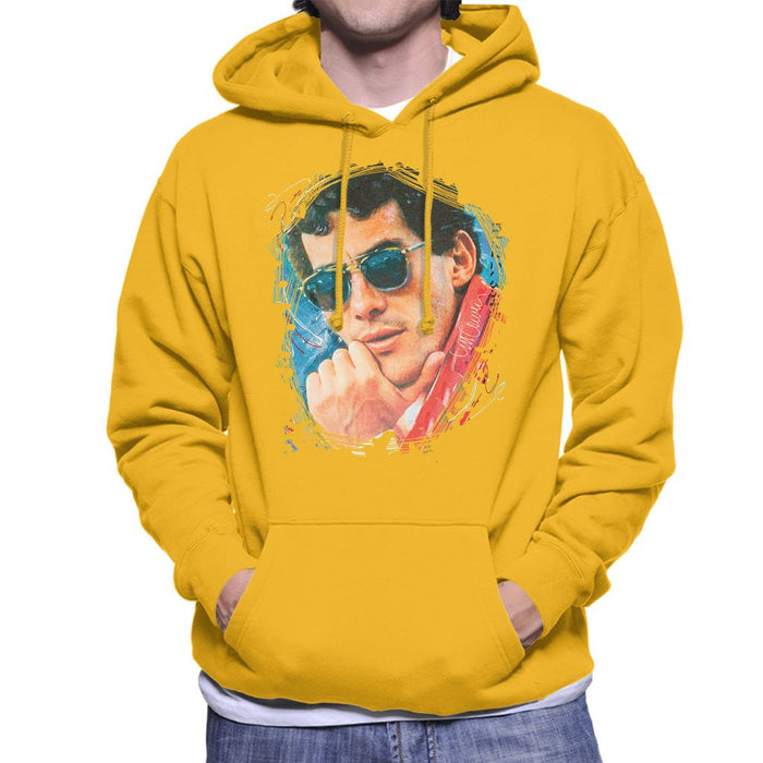 Sidney Maurer Original Portrait Of Ayrton Senna Mens Hooded Sweatshirt - Small / Gold - Mens Hooded Sweatshirt