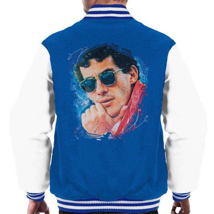 Sidney Maurer Original Portrait Of Ayrton Senna Mens Varsity Jacket - Small / Royal/White - Mens Varsity Jacket