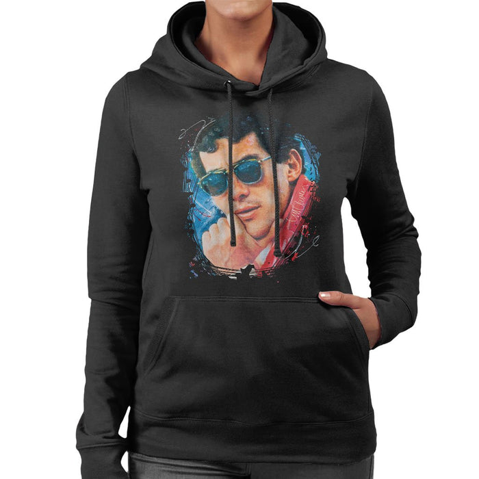 Sidney Maurer Original Portrait Of Ayrton Senna Womens Hooded Sweatshirt - Womens Hooded Sweatshirt
