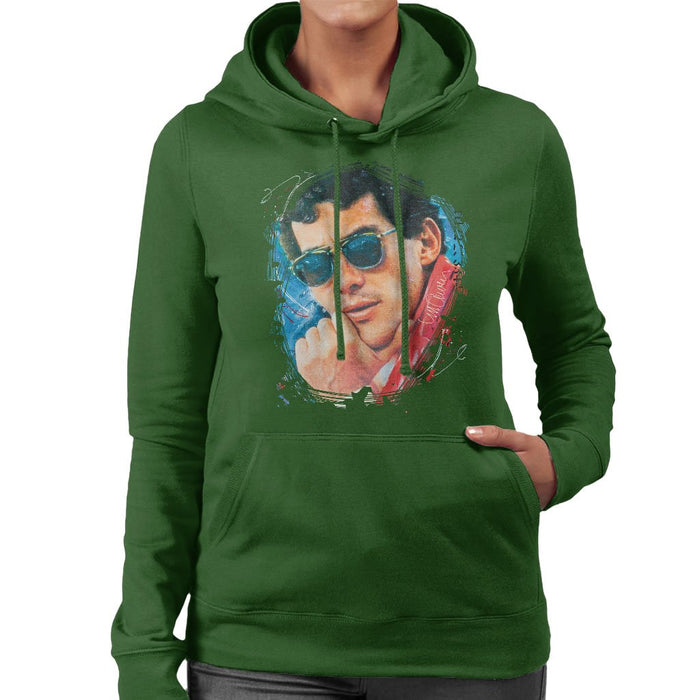 Sidney Maurer Original Portrait Of Ayrton Senna Womens Hooded Sweatshirt - Womens Hooded Sweatshirt