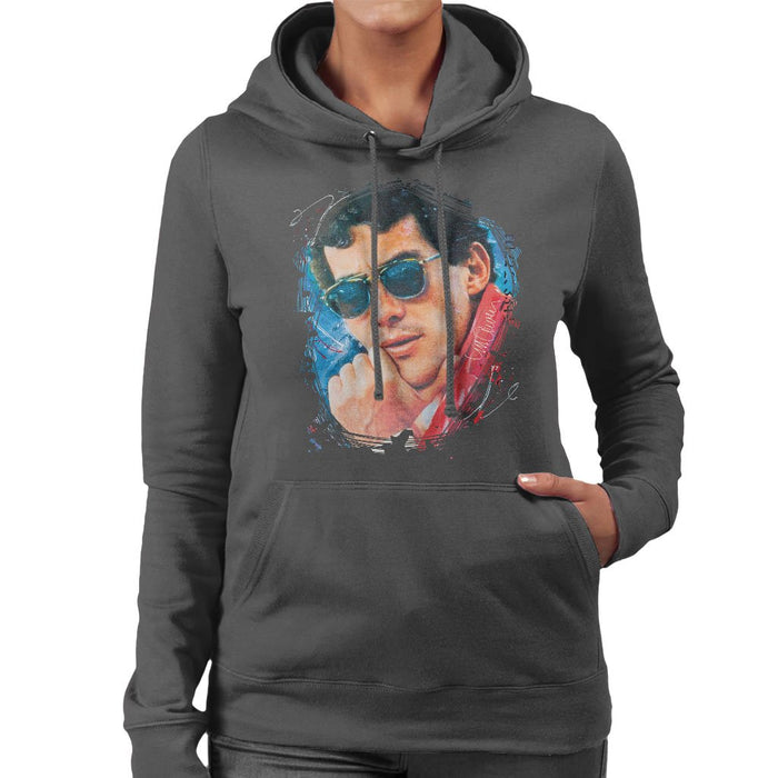 Sidney Maurer Original Portrait Of Ayrton Senna Womens Hooded Sweatshirt - Womens Hooded Sweatshirt