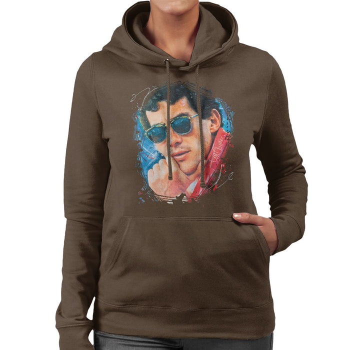 Sidney Maurer Original Portrait Of Ayrton Senna Womens Hooded Sweatshirt - Womens Hooded Sweatshirt
